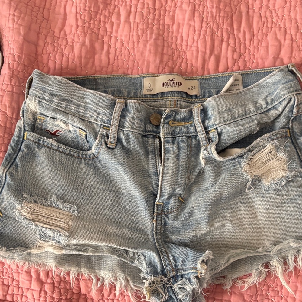 Hollister Women's Distressed Light Blue Jean Shorts